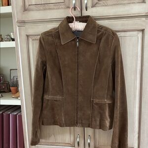 Ann Taylor Brown Suede Leather Jacket sz XS